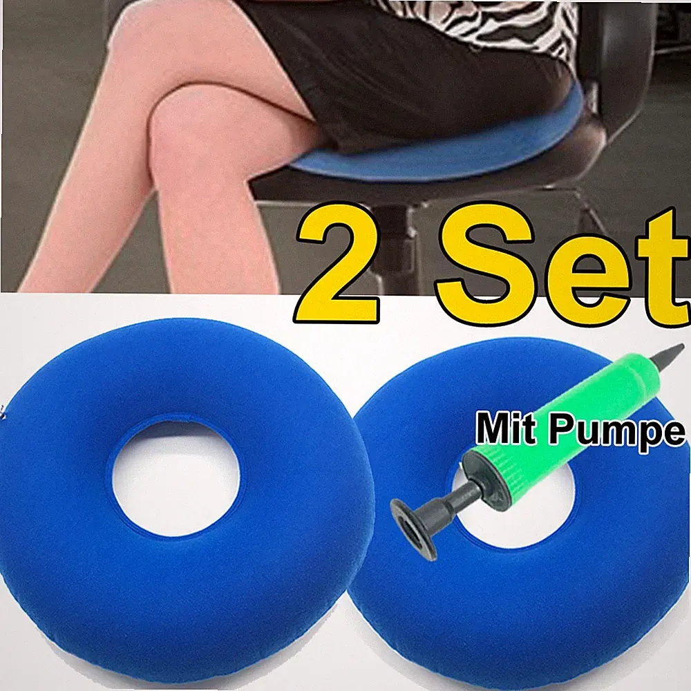 2 Set Dekubitus-Kissen Orthopädischer Sitzring Hämorrhoiden Aufblasbar + Pumpe