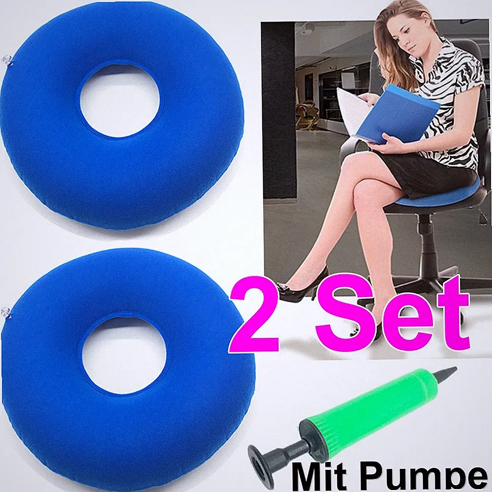 2 Set Orthopädischer Sitzring Hämorrhoiden Aufblasbar Dekubitus Kissen mit Pumpe
