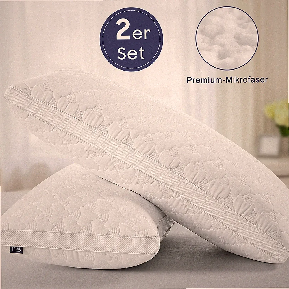 2 Stück Kopfkissen 40x80 3D Microfase Kissen HOTEL KISSEN CertiPUR-US