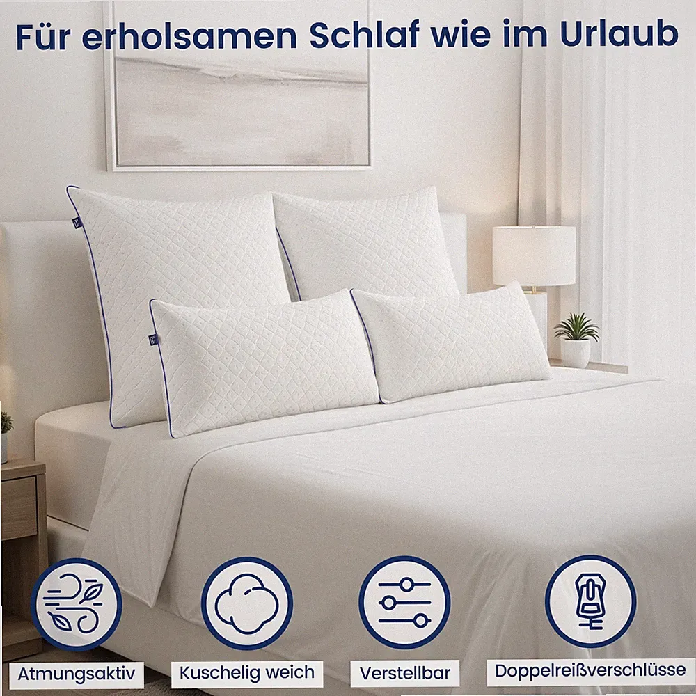 2er Set 40x80 Oder 80x80cm AtmungsaktivKissen Microfaser Kopfkissen