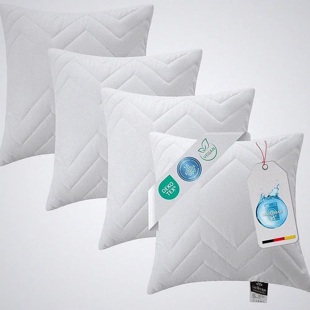4-er Pack Kopfkissen Kissen 50x50 cm Deko-Kissen Mikrofaser für Allergiker