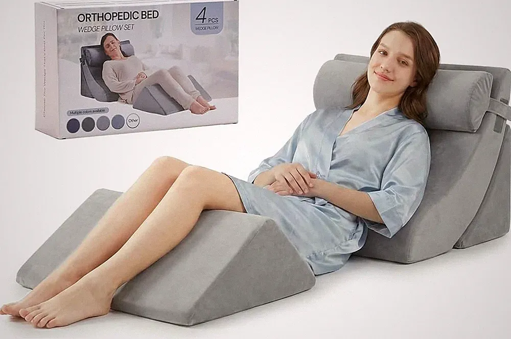 4 Stück Orthopädisches Bett Keil Kissen Set, Post-OP Schaum für Rücken- & Nackenschmerzen