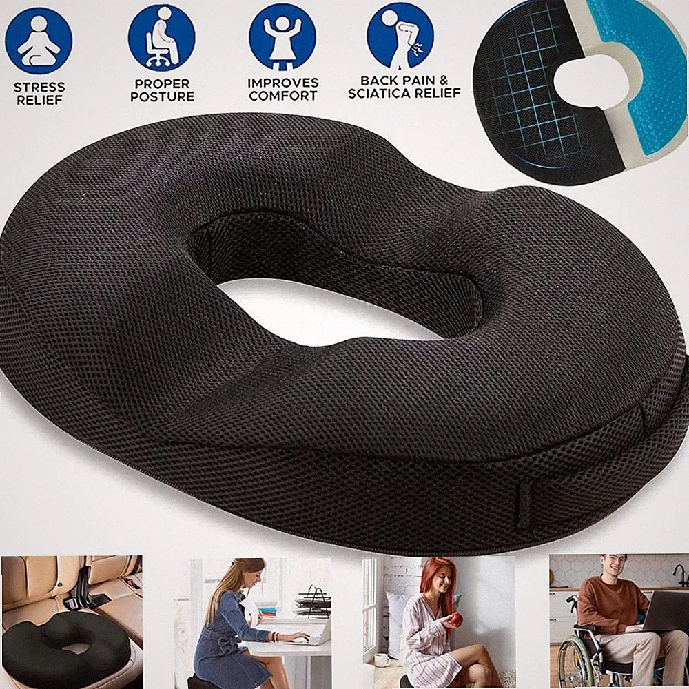 45D Gedächtnisschaum Sitzkissen Schwarz Bequemer Sitzring Orthopädisches Sitzki