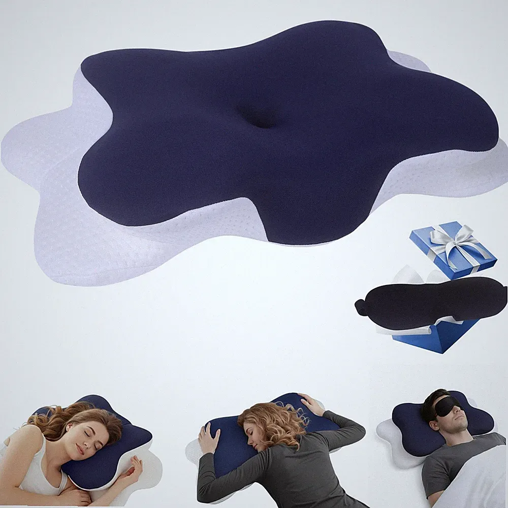 Aeknor Memory Foam Hals-Kissen, ergonomische Schmetterlingsform L, dunkelblau