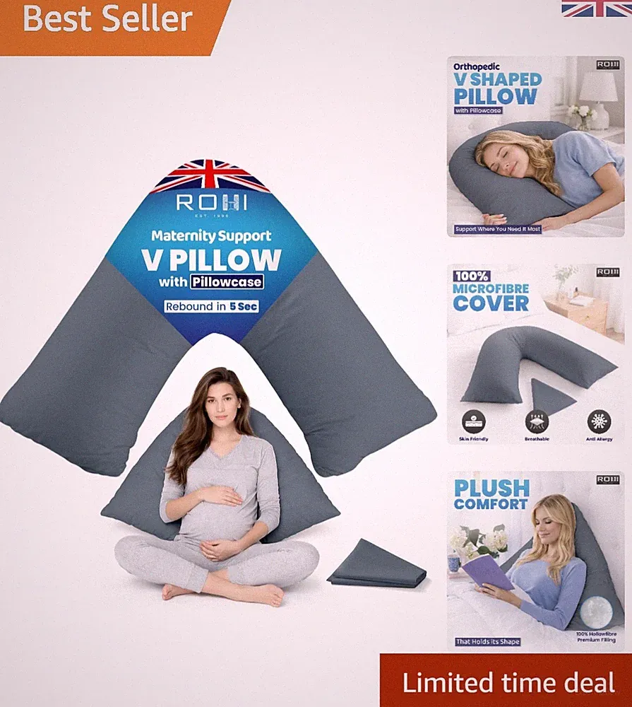 Atmungsaktives V-Kissen für Umstands- und Stillen - hypoallergenes graues Design