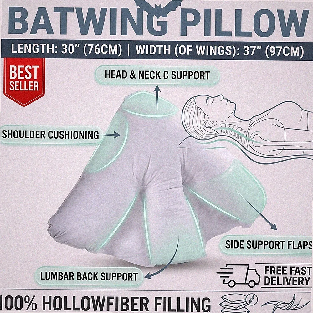 Batwing Orthopädisches Stütz-Hohlfaserkissen für Nacken-, Rücken- & Schulterentlastung
