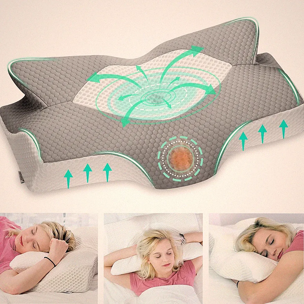 Elviros Cervical Memory Foam Kissen bei Nackenschmerzen Orthopädisches Nackenkissen für Sho