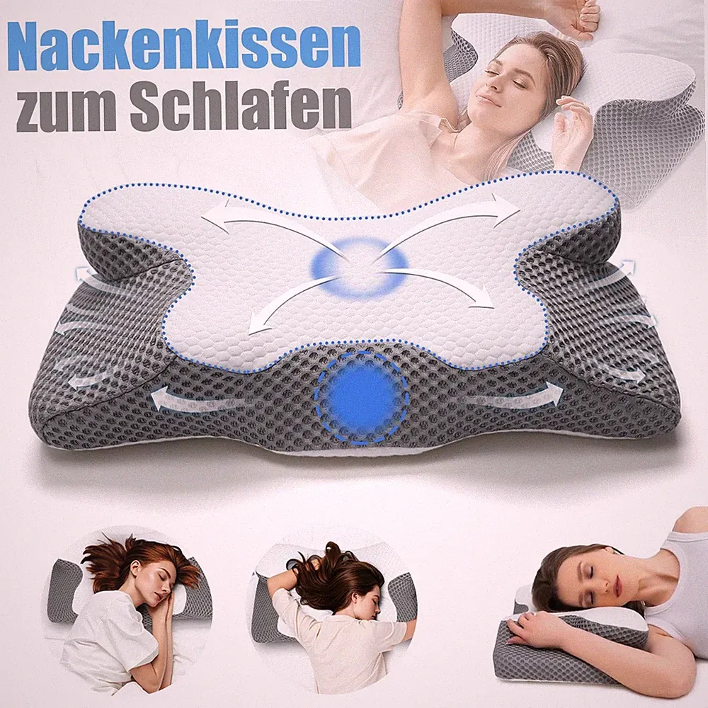 Ergonomisch Memory Foam Kopfkissen für Seiten, Rücken & Bauchschläfer 60 x 34cm