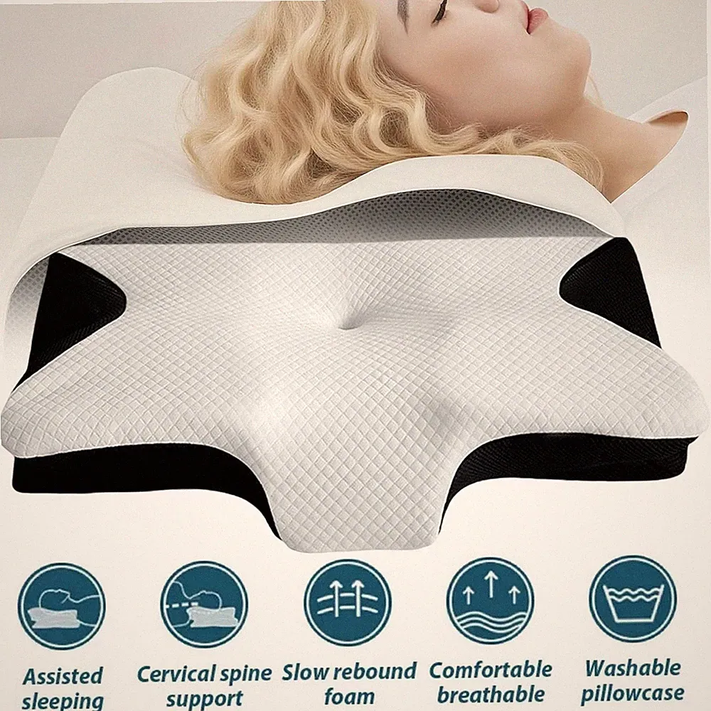Ergonomisch Memory Foam Kopfkissen für Seiten, Rücken & Bauchschläfer Weiß DE