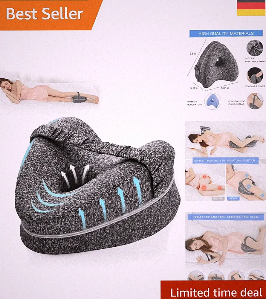 Ergonomisches Beinkissen aus Memory Foam für Seitenschläfer – Abnehmbarer Bezug