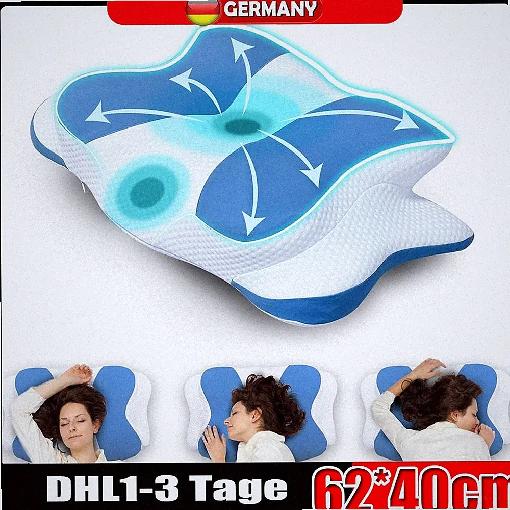 Ergonomisches Kopfkissen Memory Foam Nackenstütze für Seite Rücken Bauchschläfer