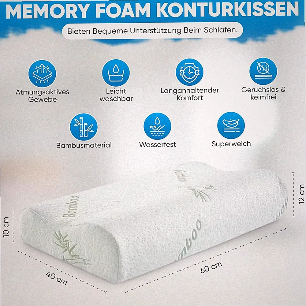 Ergonomisches Memory Foam Nackenkissen Seiten-, Rücken- & Bauchschläfer, Komfort