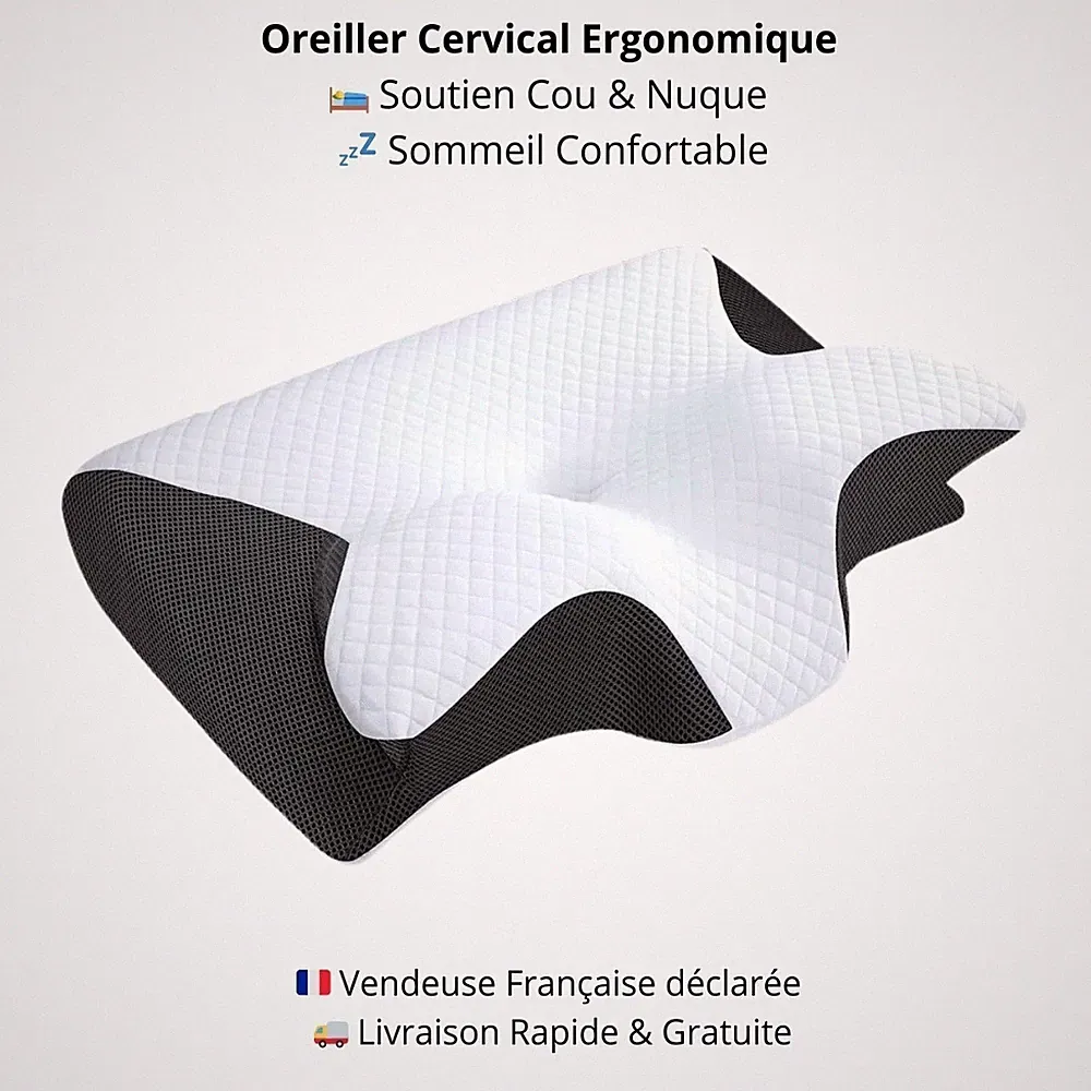 Ergonomisches Nackenkissen aus Memory-Schaum, orthopädisch weiß/schwarz...