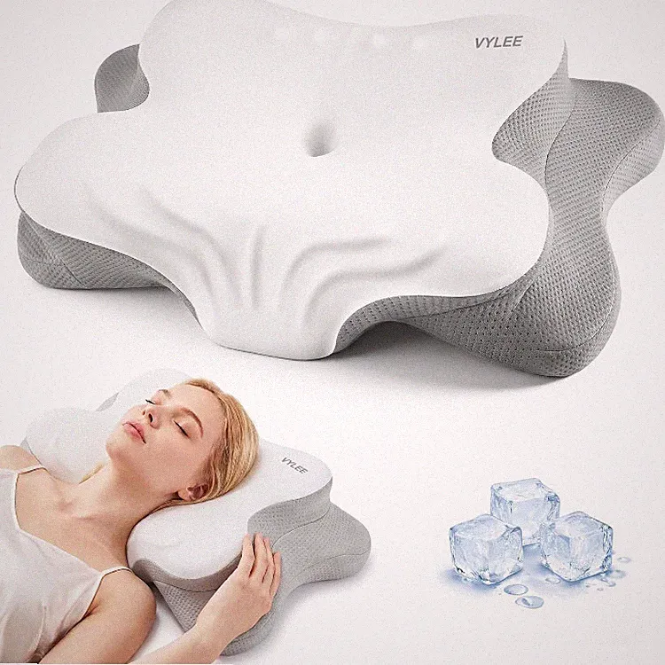 Ergonomisches Nackenkissen Memory Foam 62x38 cm grau mit zwei Höhen für alle
