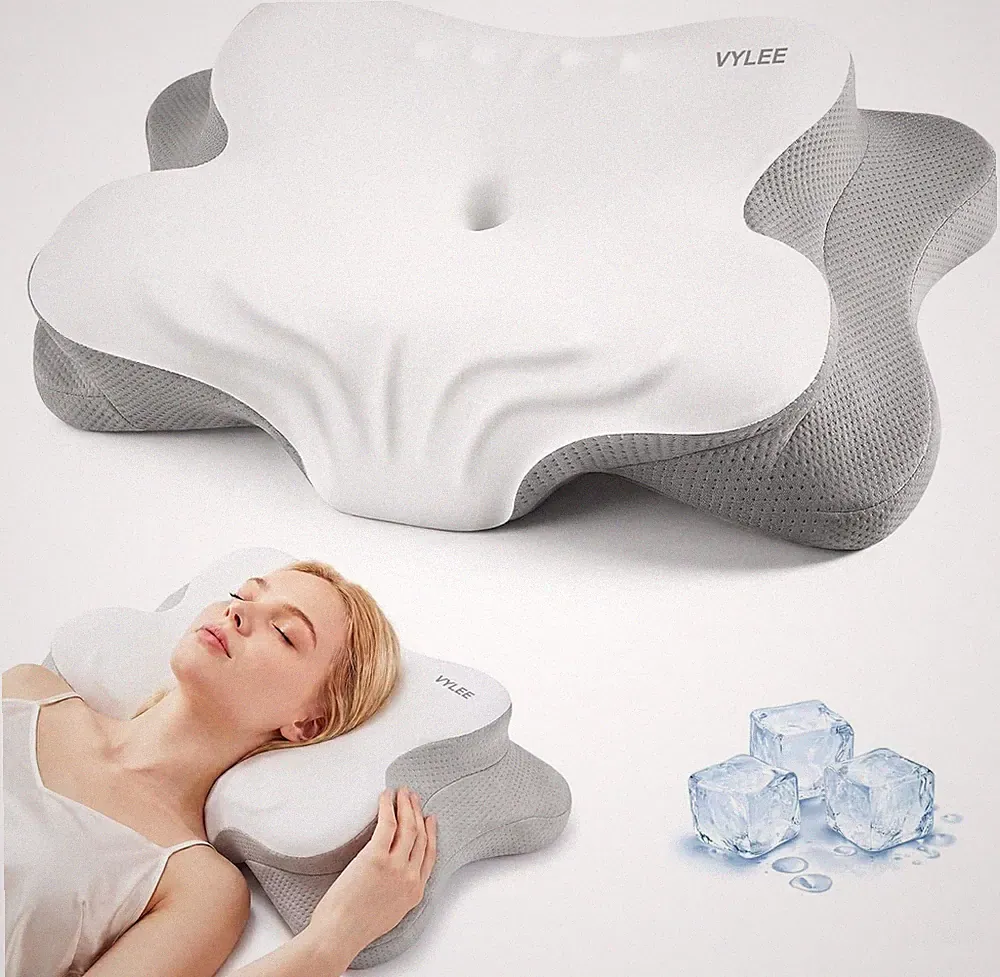Ergonomisches Nackenkissen Memory Foam für Seiten- und Bauchschläfer Grau