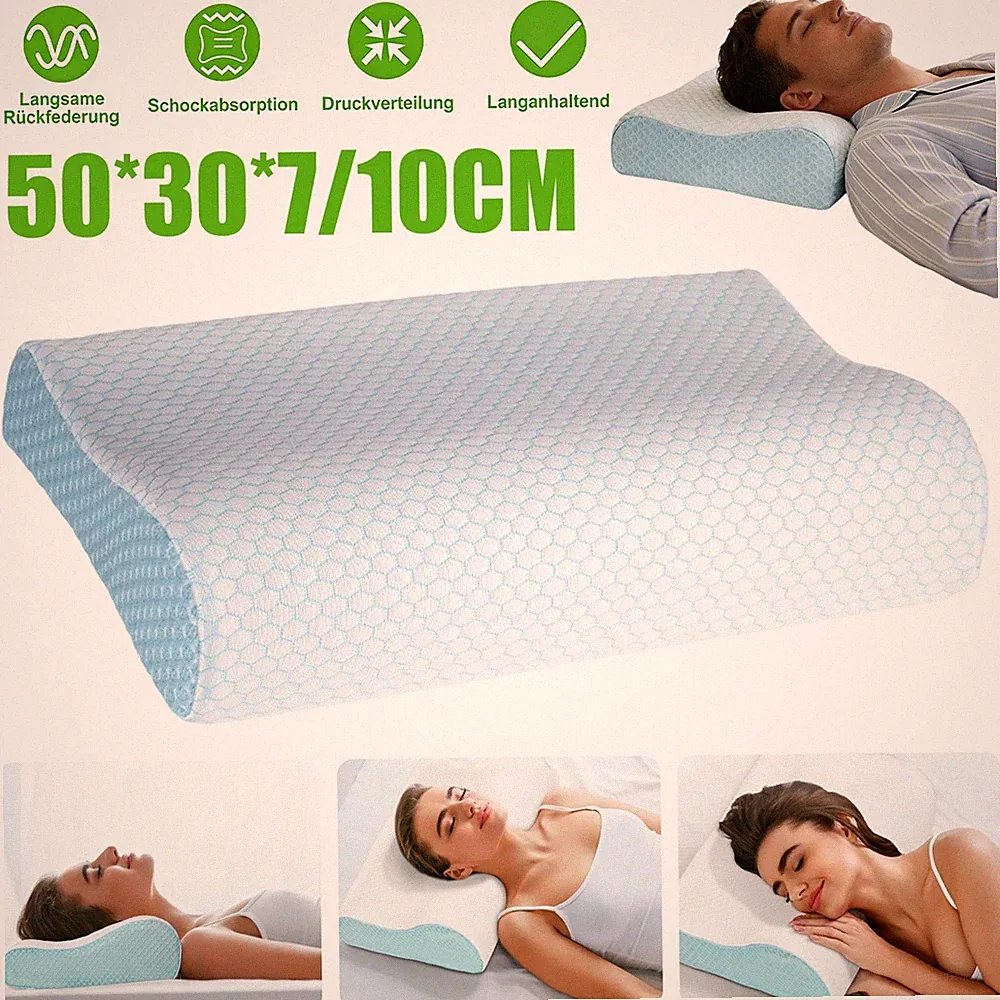 Ergonomisches Nackenkissen Memory Foam Orthopädisch Höhenverstellbar mit Bezug