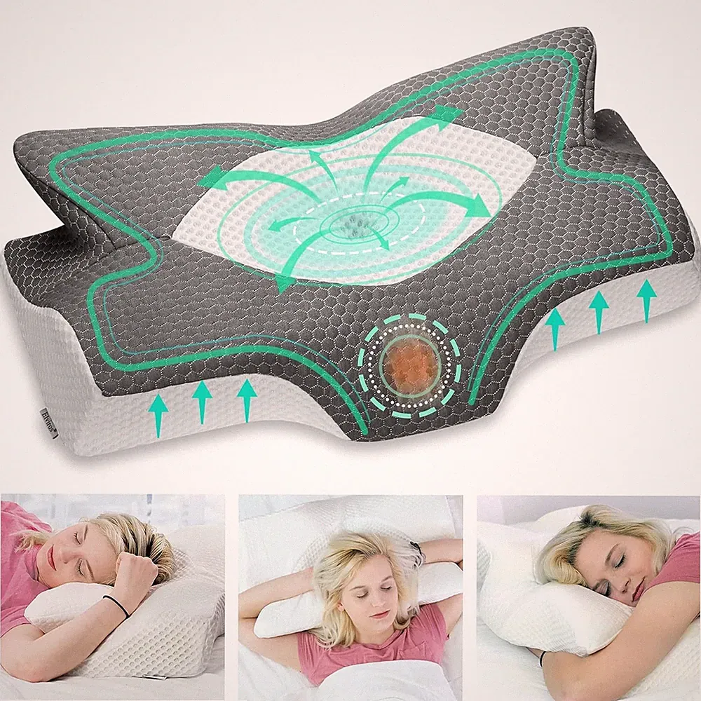Ergonomisches Nackenstützkissen Dunkelgrau 64x12,5/10,5x38 cm aus Memory Foam