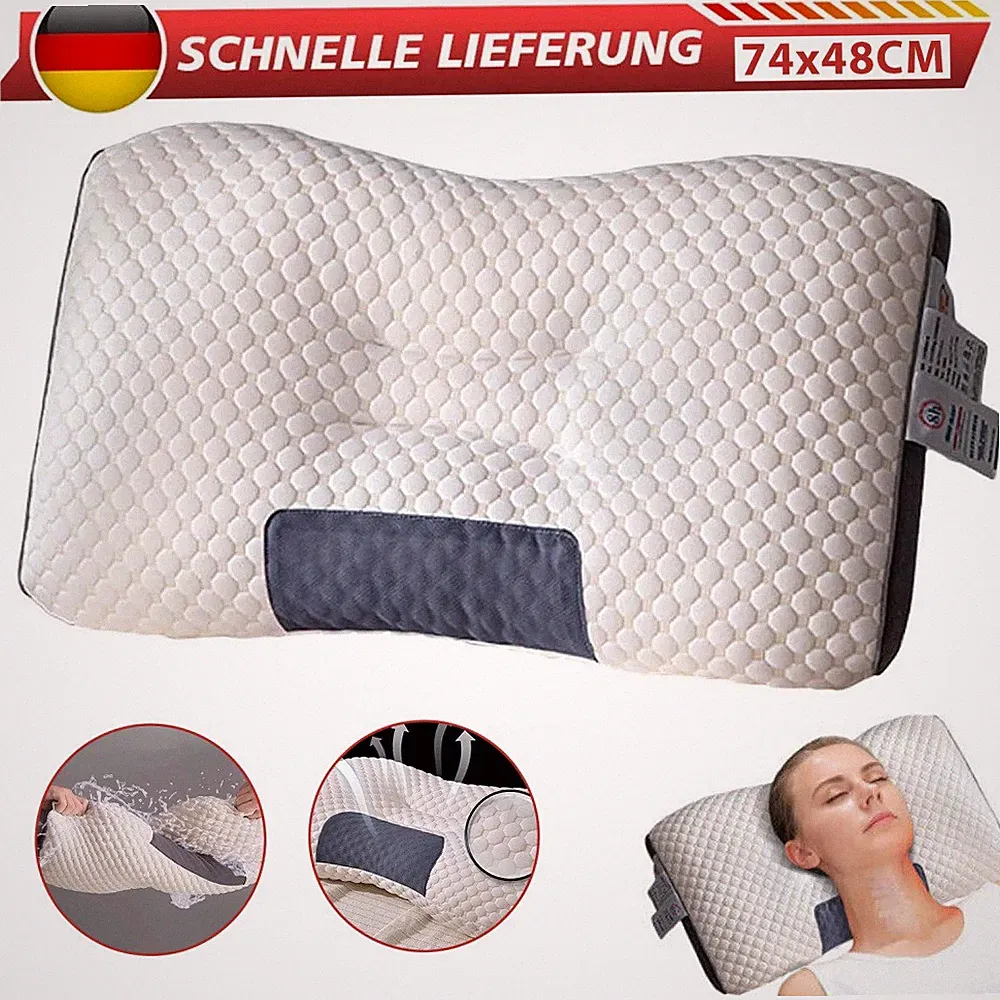 Ergonomisches Schlafkissen 48×74cm Nackenkissen Atmungsaktiv Maschinenwaschbar