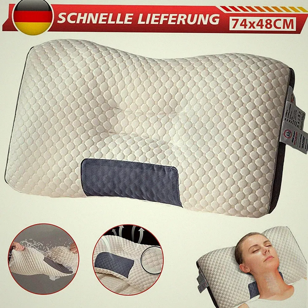 Ergonomisches Schlafkissen 48×74cm Nackenkissen Atmungsaktiv Maschinenwaschbar