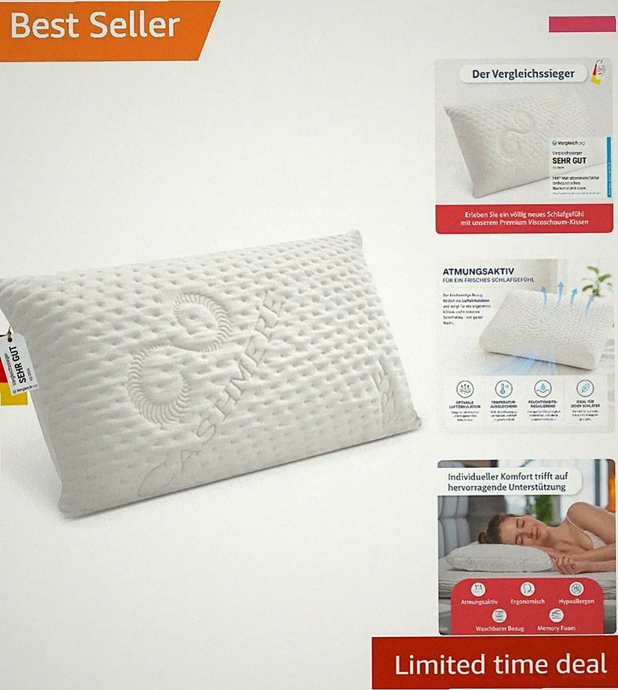 Ergonomisches Visco Kopfkissen aus Memory-Schaum – 70x36x11 cm für Schlaf