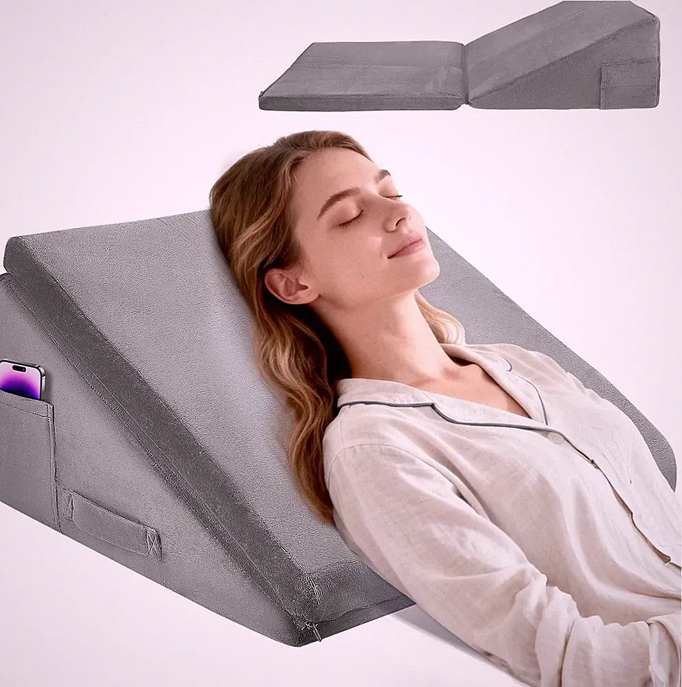 Faltbares Memory Foam Bett Keilkissen Grau 50x50x28cm 10-in-1 Orthopädisches Kissen