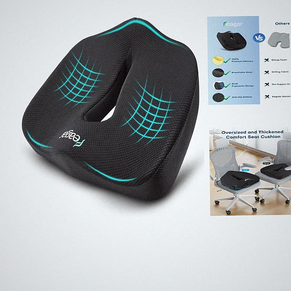 Feagar Orthopädisches Sitzkissen XXL Memory Foam Schwarz