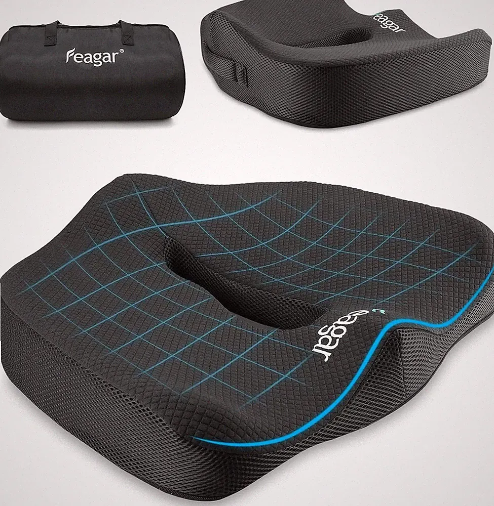Feagar Sitzkissen Memory Foam orthopädisch für Bürostuhl Autositz schwarz