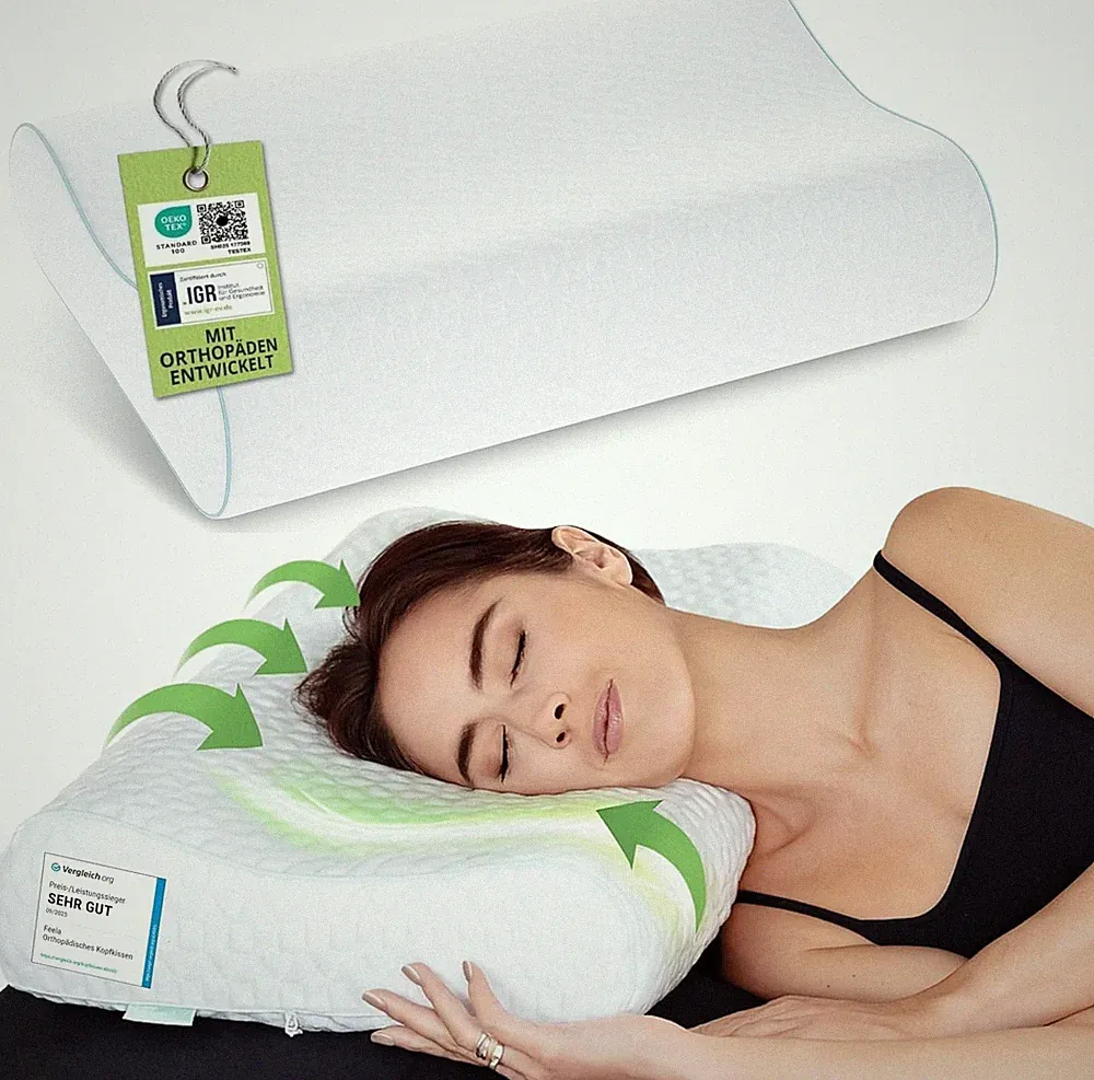 Feela.® Orthopädisches Kopfkissen/Schlafkissen [3 Härtegrade] – Ergonomisches Me