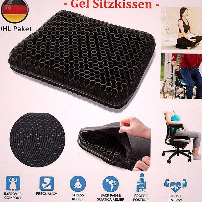 Gel Sitzkissen Orthopädisches Auto Büro Rollstuhl Gelkissen Stuhlkissen Pad KFZ