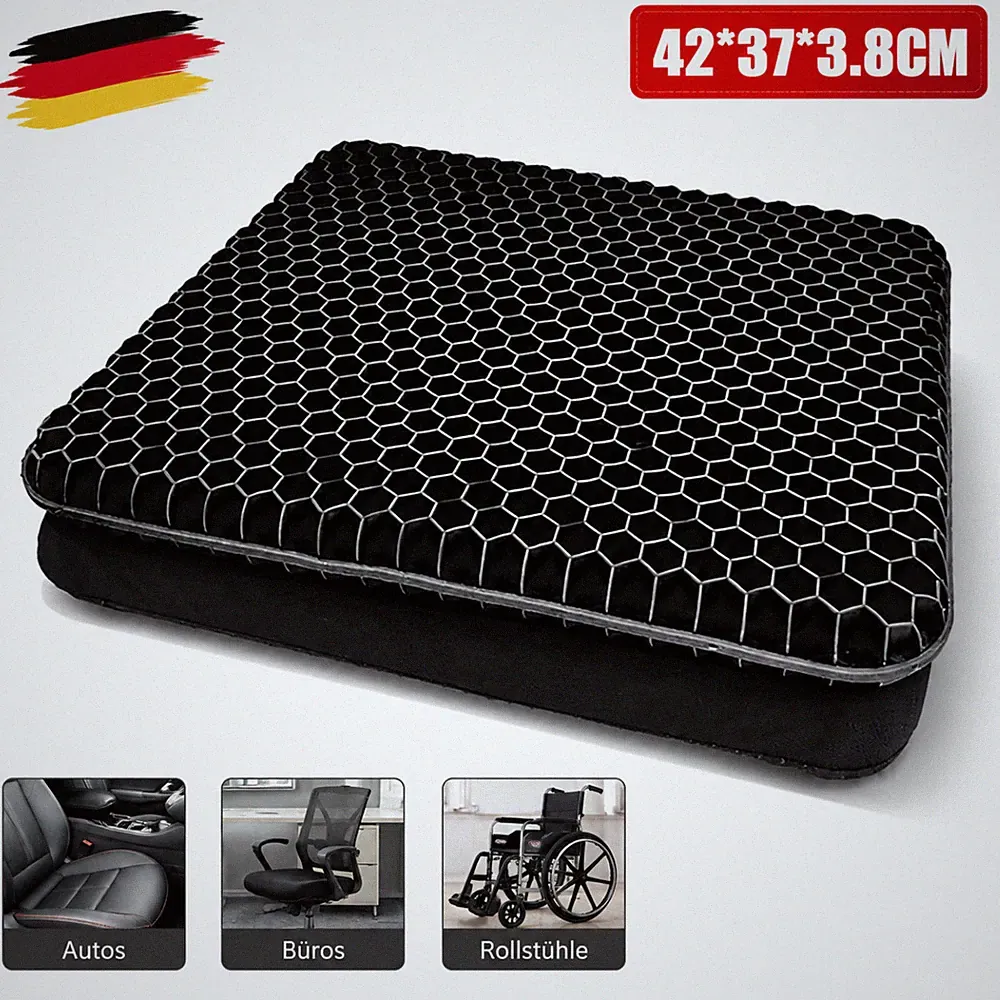 Gel Sitzkissen Orthopädisches Gelsitzkissen 42x37x3.8cm KFZ Steißbeinkissen