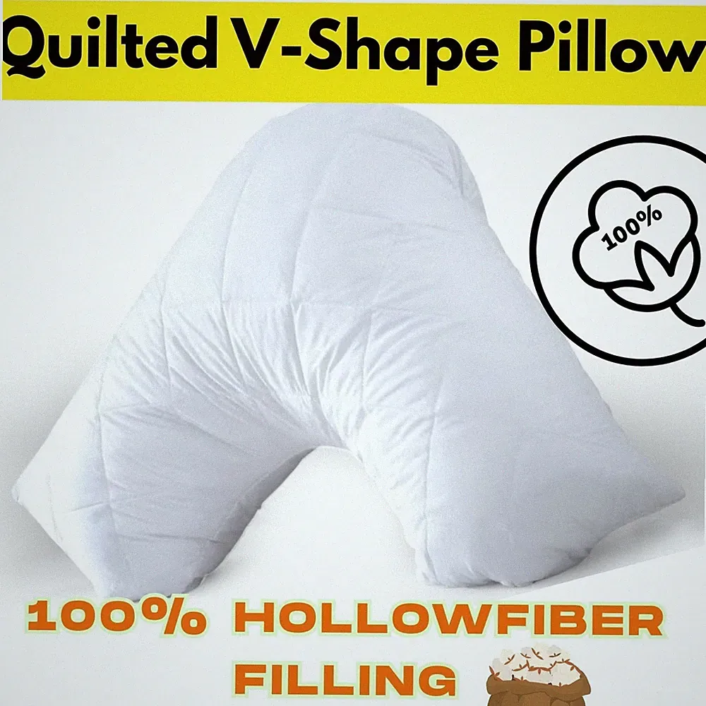Gestepptes V-förmiges Kissen Orthopädische Nacken Rücken und Schwangerschaft Unterstützung 74 cm x 34 cm.