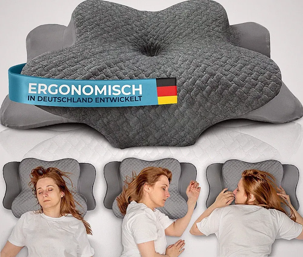 Glückstoff Ergonomisches Kissen Memory Foam Nackenstützkissen Grau