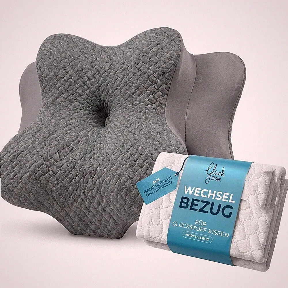 Glückstoff Ergonomisches Nackenkissen Memory Foam 40x60 + Bezug Bambus Weiß Set