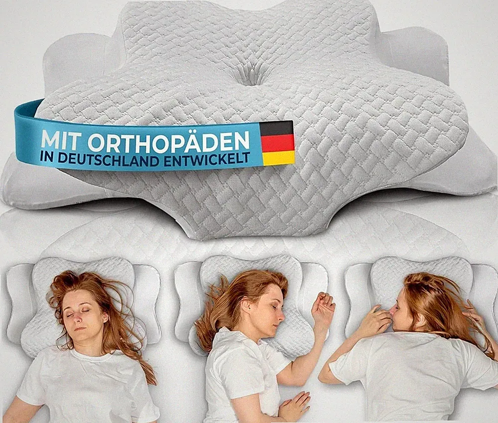 glückstoff orthopädisches kissen grau, neu, mit reisetasche
