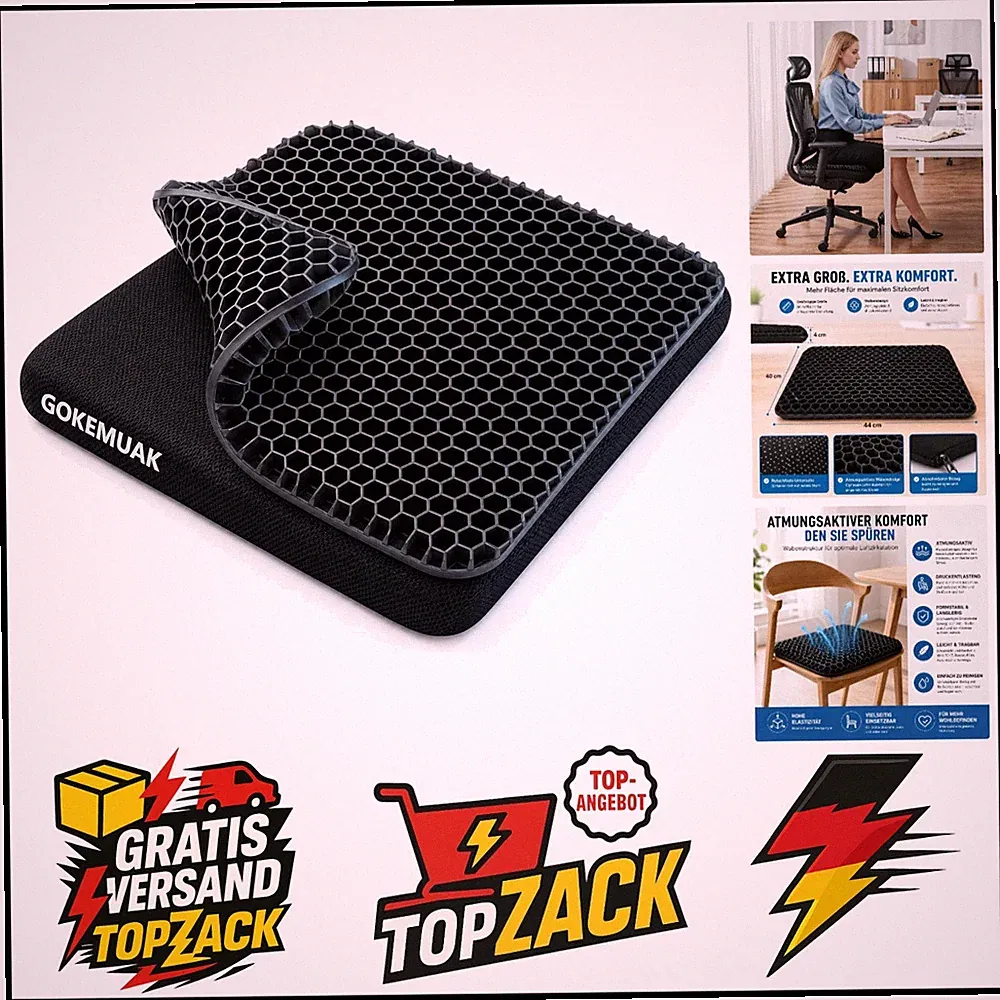 Gokemuak Orthopädisches Gel Sitzkissen Schwarzes XXL Sitzpolster für Büro Aut...