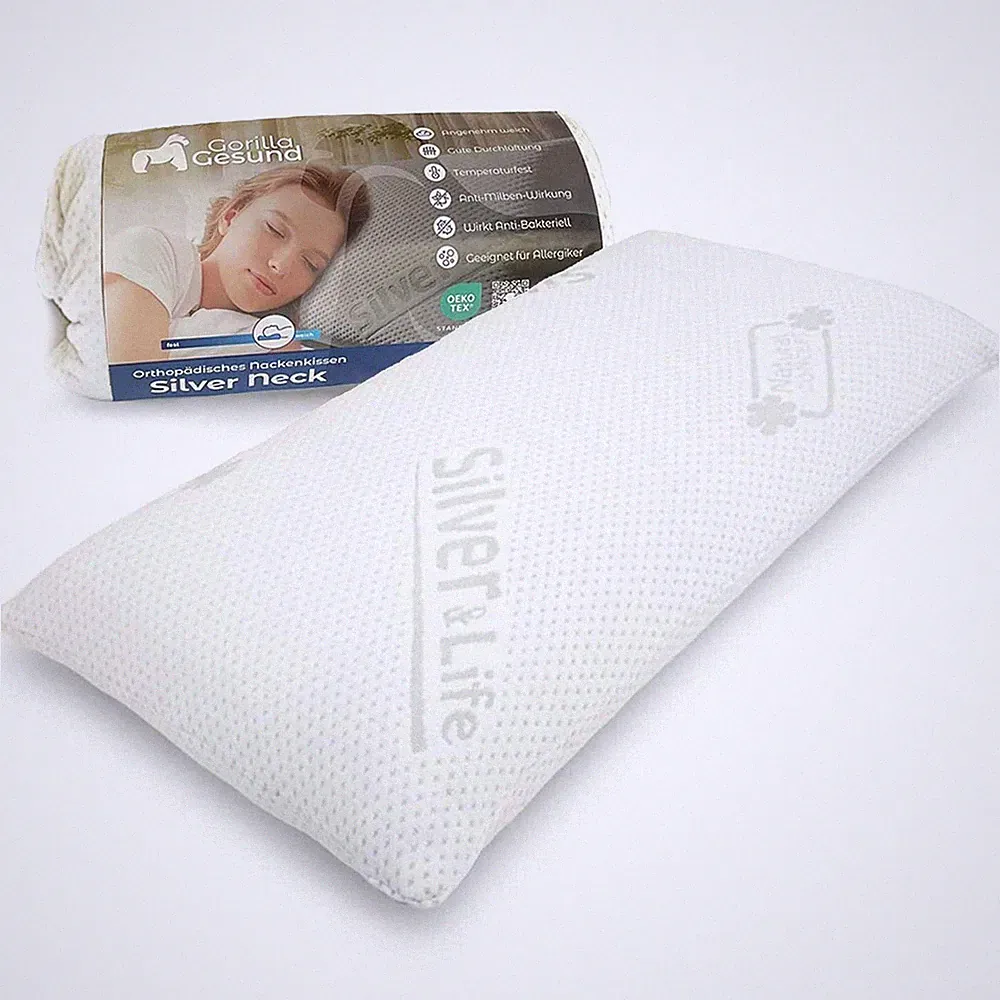 Gorilla Gesund Nackenkissen Silver Neck, Memory-Schaum mit Silber & Life Bezug
