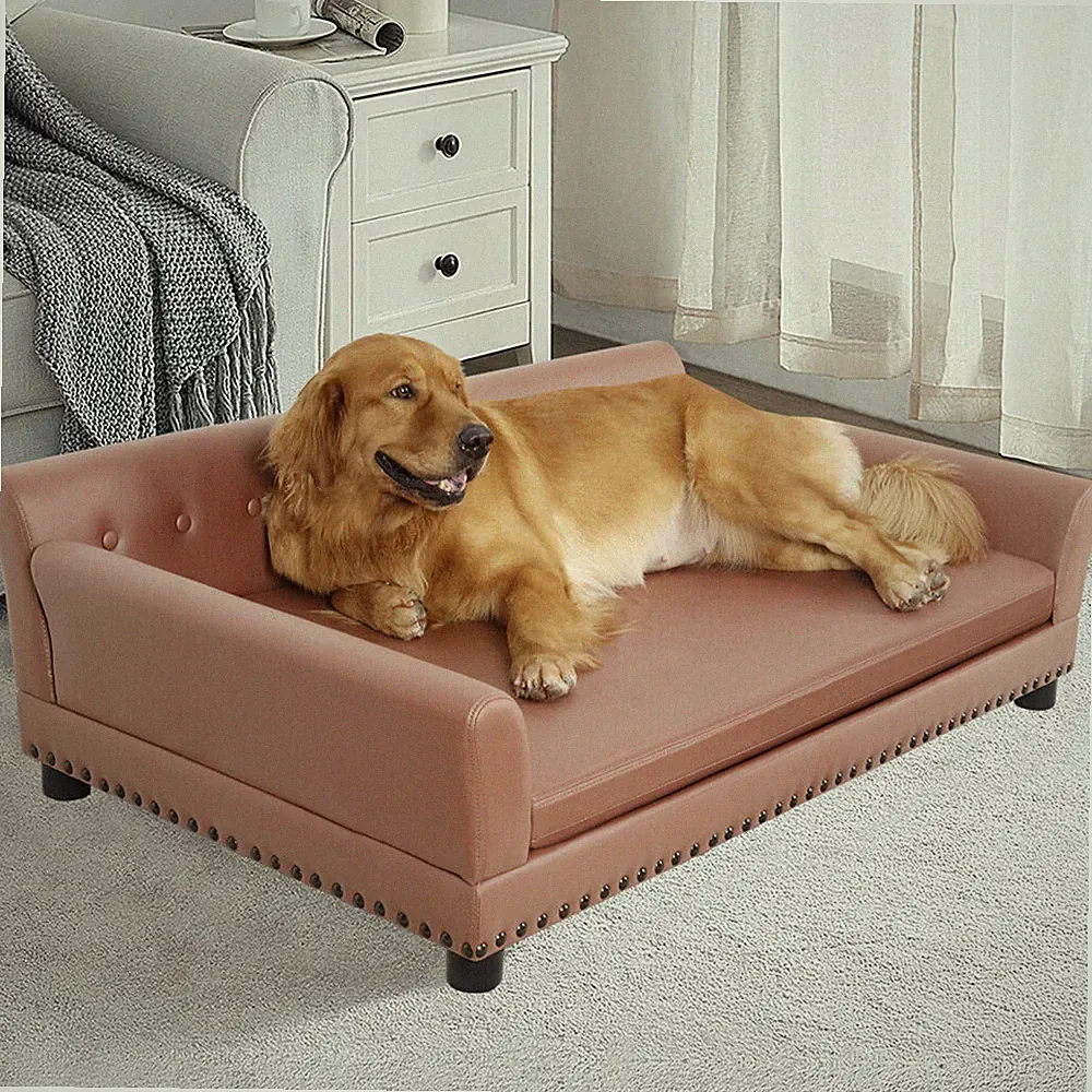Groß Hundesofa Orthopädisch Hundecouch Kissen Leder Hundematte mit Rückenlehne