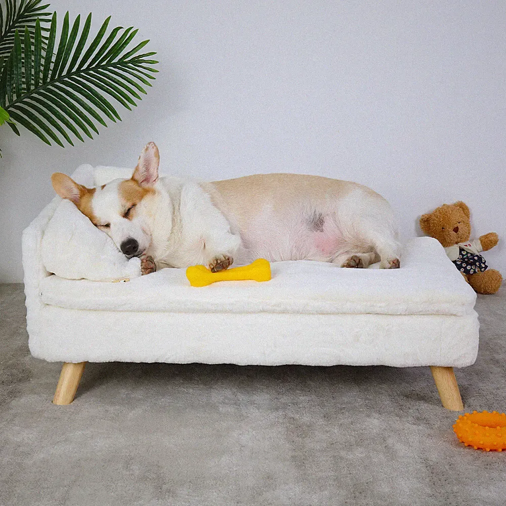 Haustier Sofa Couch Hundebett Katzen Holz Plüsch weiches Kissen Liege 70/80cm