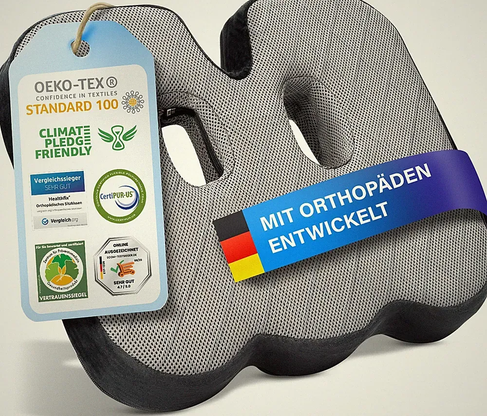 Healthfix® Orthopädisches Sitzkissen für Büro, Auto & Co.- Ergonomisches Sitzen