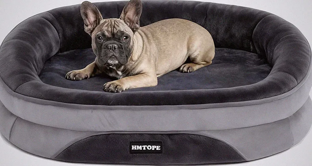 HMTOPE Orthopädisches Hundebett, Hundesofa, Vierseitiges Nackenrolle Kissen, Rut