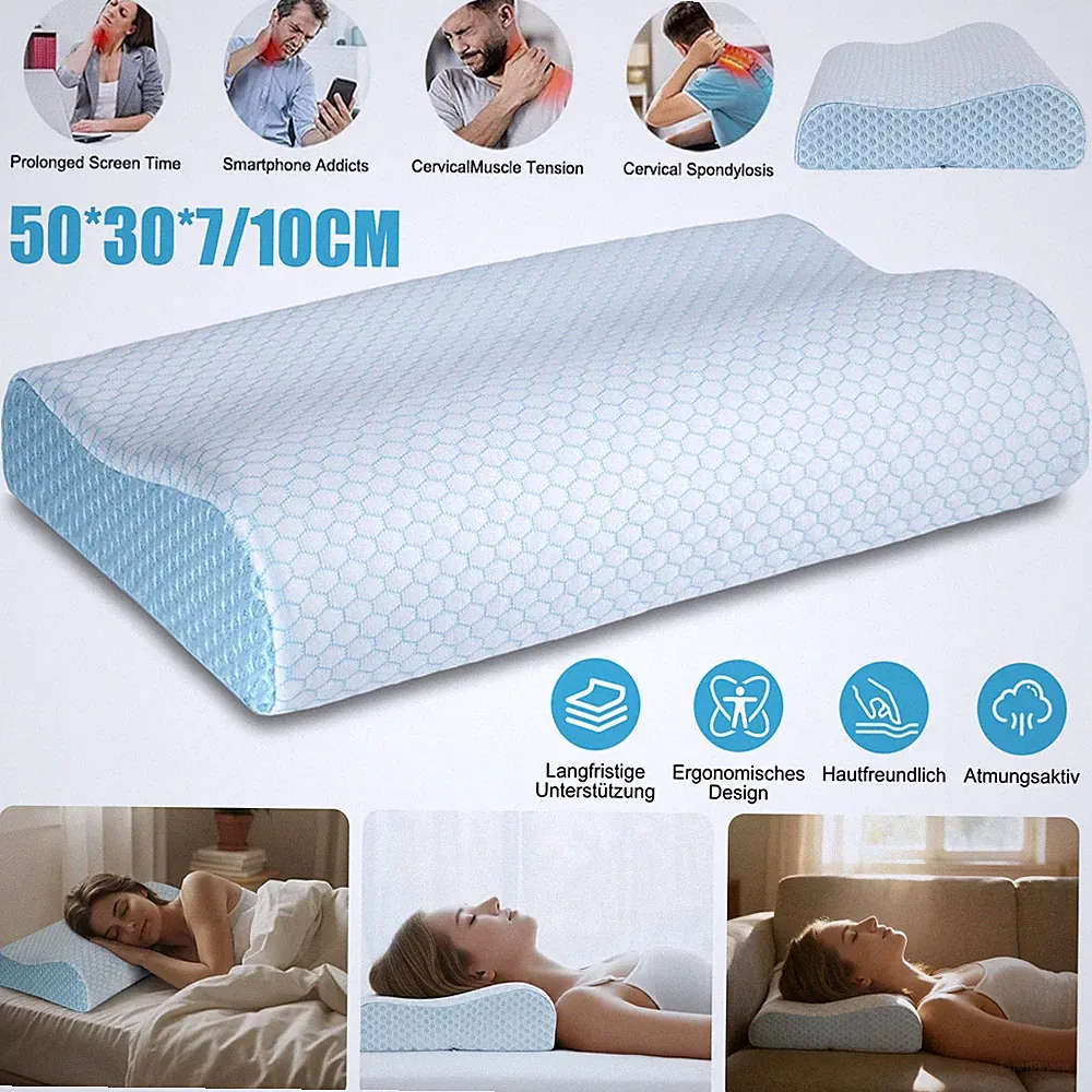 Höhenverstellbares Nackenkissen Memory Foam Orthopädisch Schlafkissen mit Bezug