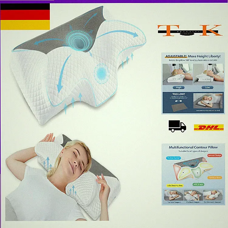 HOMCA Orthopädisches Nackenkissen Memory Foam Waschbar Grau 60x3