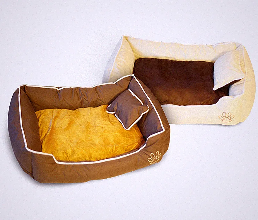 Hundebett + 2 Kissen, Hundekissen, Hundekorb, Braun Beige, XL,L,M, Hund