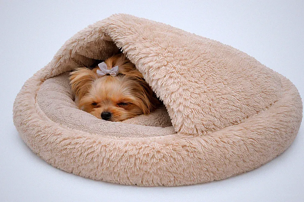 Hundebett kuscheliges weiches Plüsch-Winterbett rundes Hundekissen Hundesofa