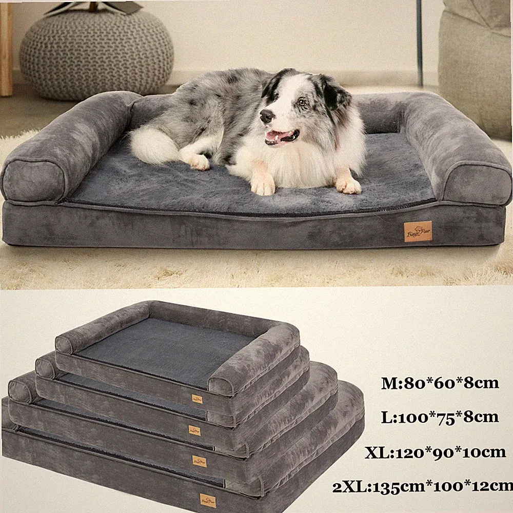 Hundebett Orthopädische Hundematratze Hundesofa Plüsches Hundekissen XXL Grau