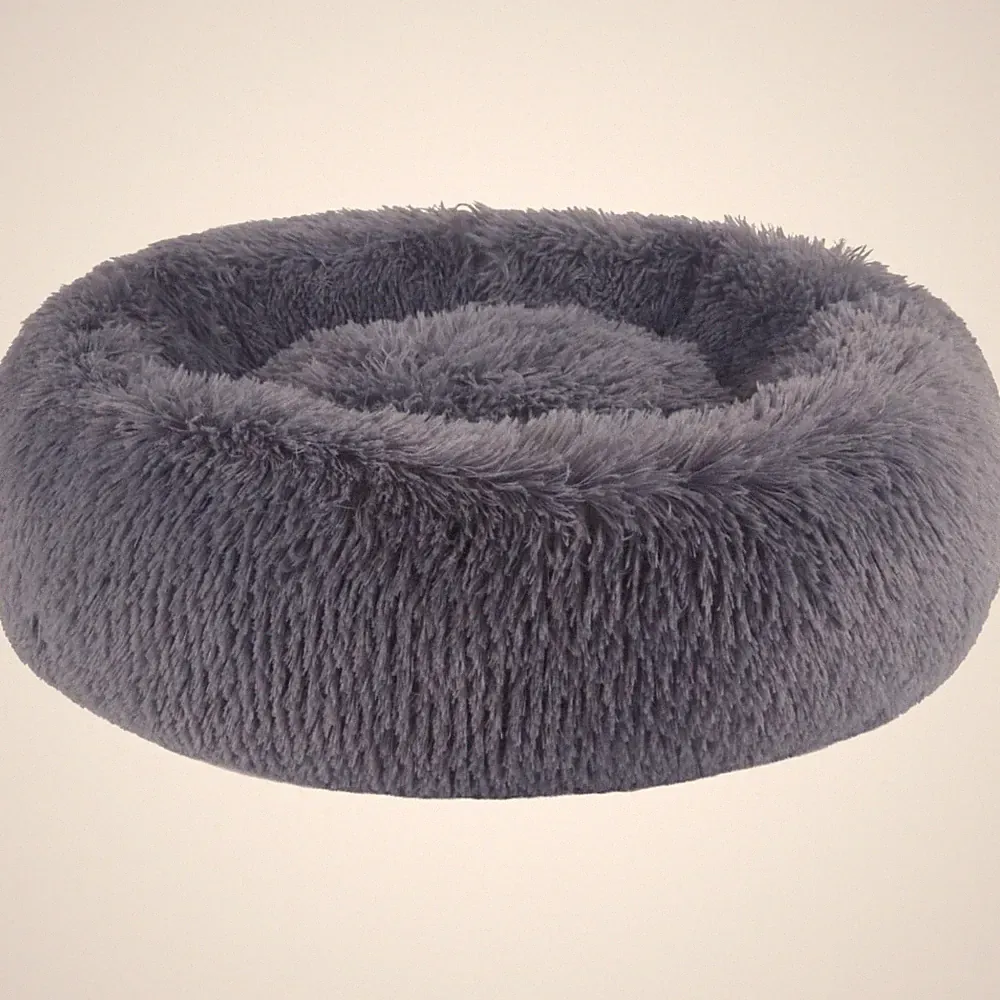 Hundebett Rund Katzenbett Flauschiges Donut Hundekissen Waschbar 80cm Grau