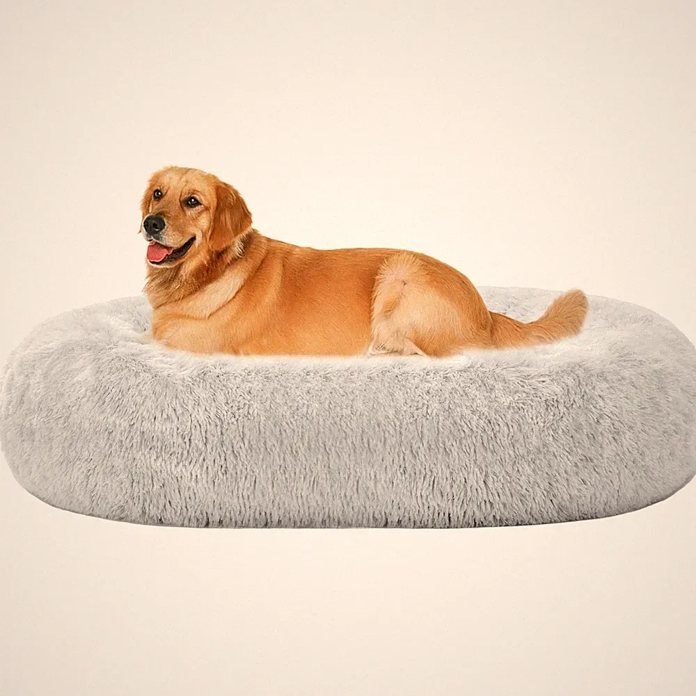 Hundebett rund, Orthopädisch, Waschbar, 100cm, Hellgrau, Hundekissen, Kuschelig