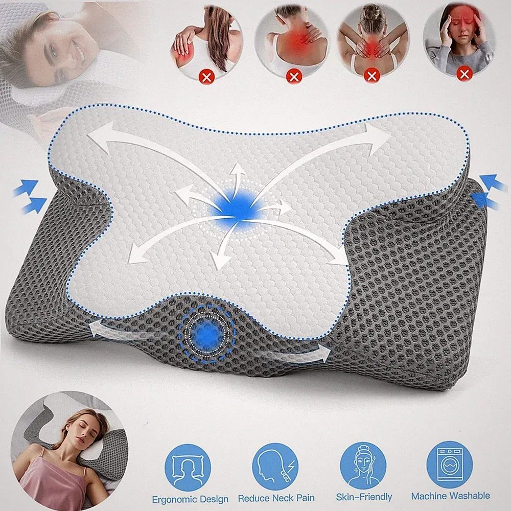 Kissen Ergonomisch Memory Foam Kopfkissen für Seiten, Rücken & Bauchschläfer