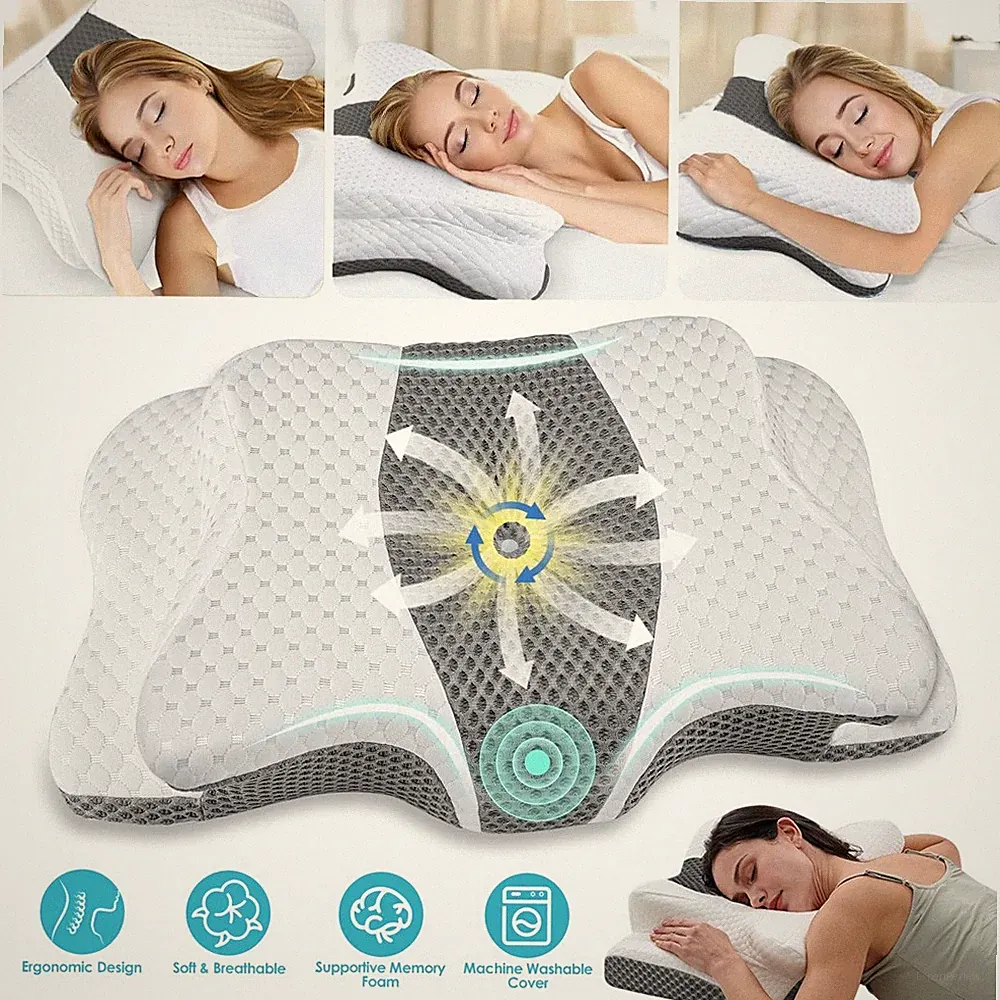 Kissen Memory Schaum Orthopädisches Kissen Höhenverstellbar Abnehmbar für Bett