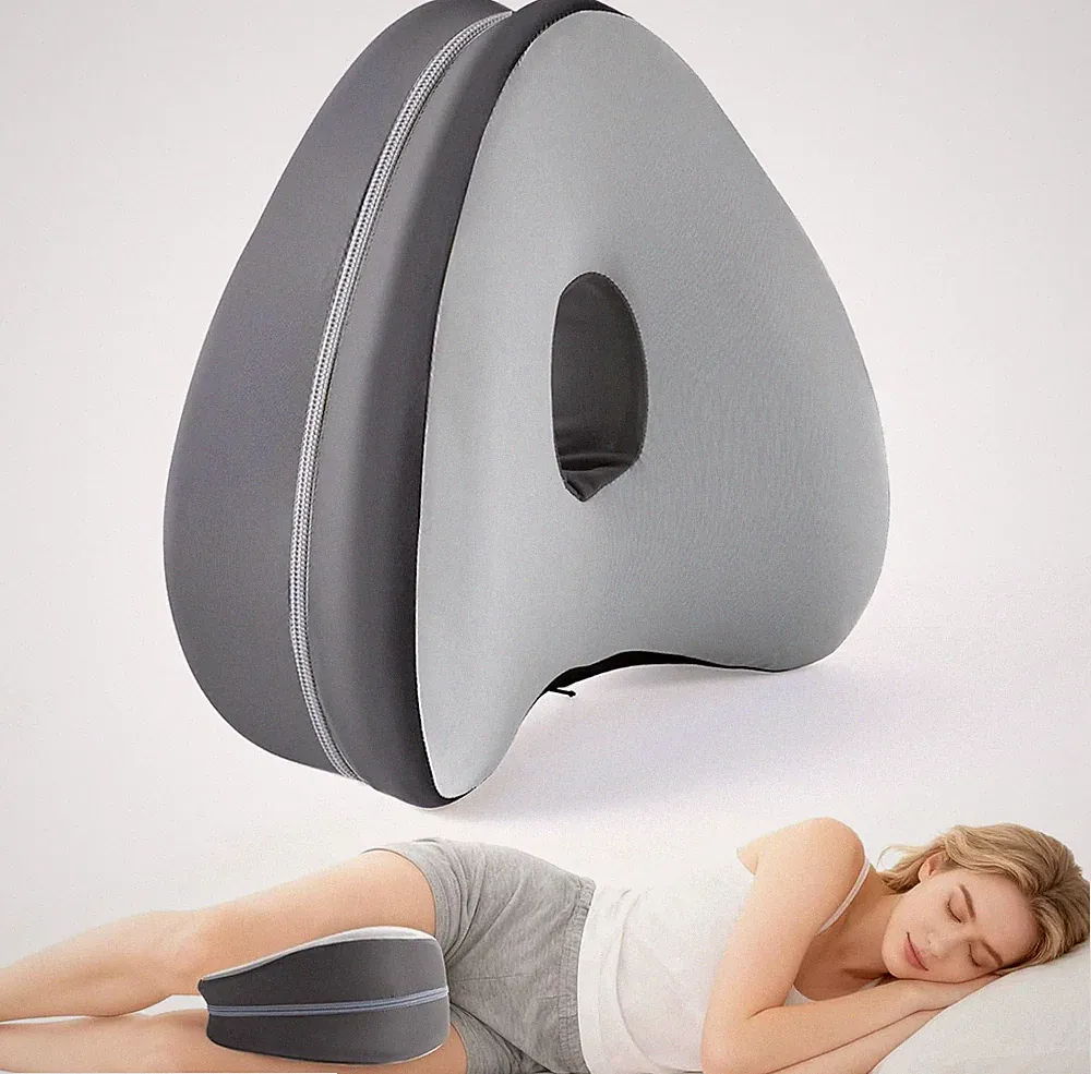 Kniekissen für Seitenschläfer Memory Foam Hellgrau | Herzförmiges Beinkissen